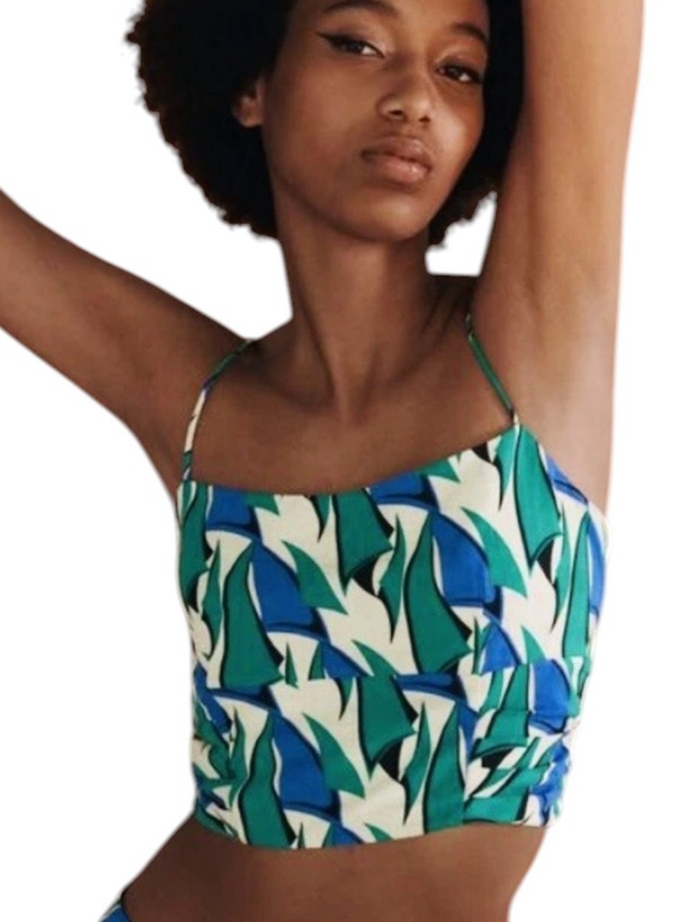 Zara Blue Green Spaghetti Strap Elastic Back Crop Top Size Small